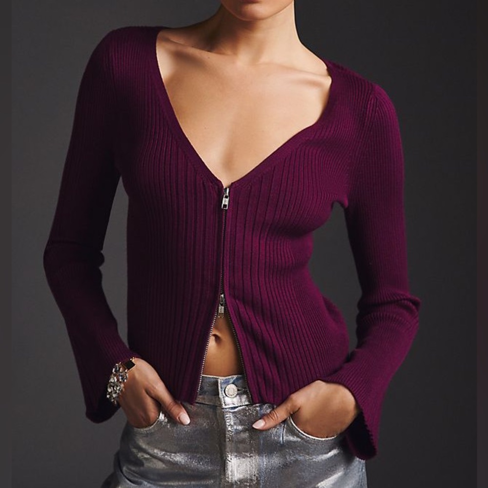 Maeve Zip Front Cardigan Sweater